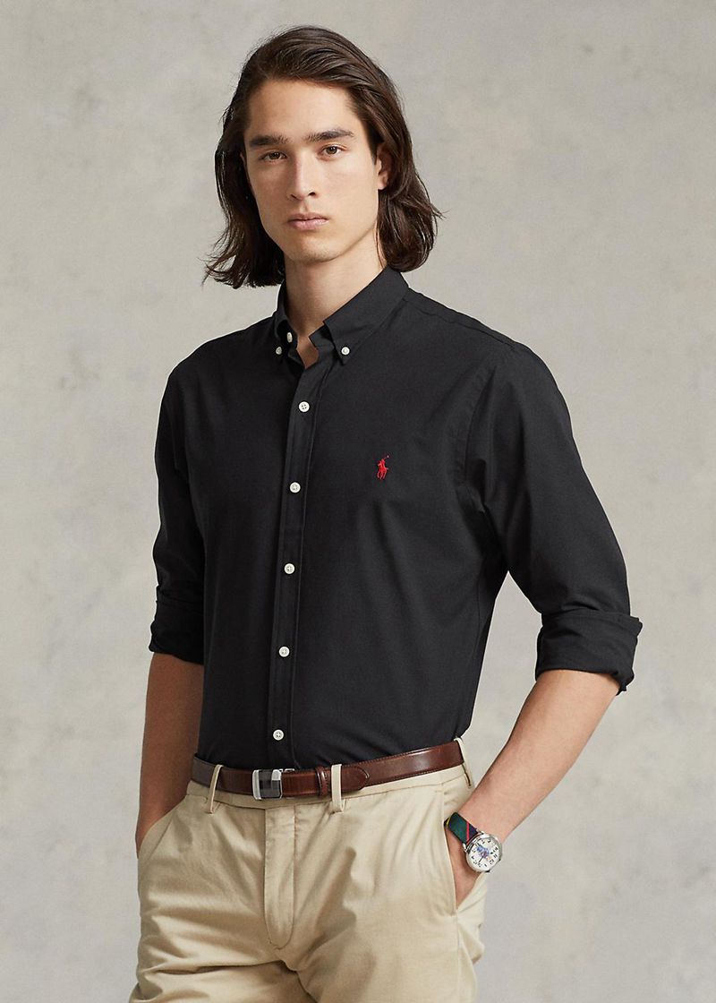 Camisas Polo Ralph Lauren Hombre Custom Fit Stretch Poplin Chile Negras PFCJG-9534